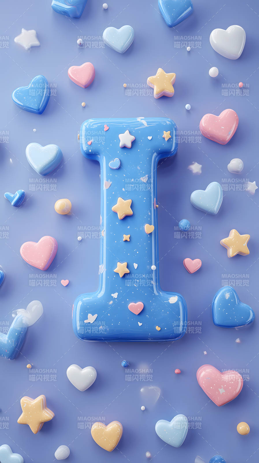 蓝色背景上的字母I和装饰图片