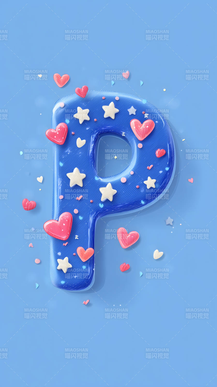 蓝色背景下可爱的P字母图片