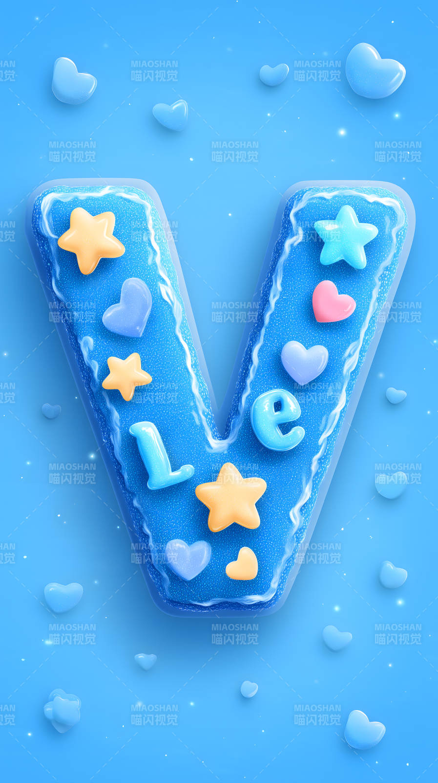 蓝色背景下装饰的字母V图片