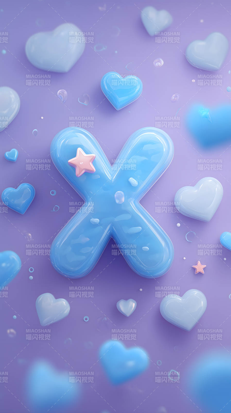 可爱蓝色X字母与爱心图片