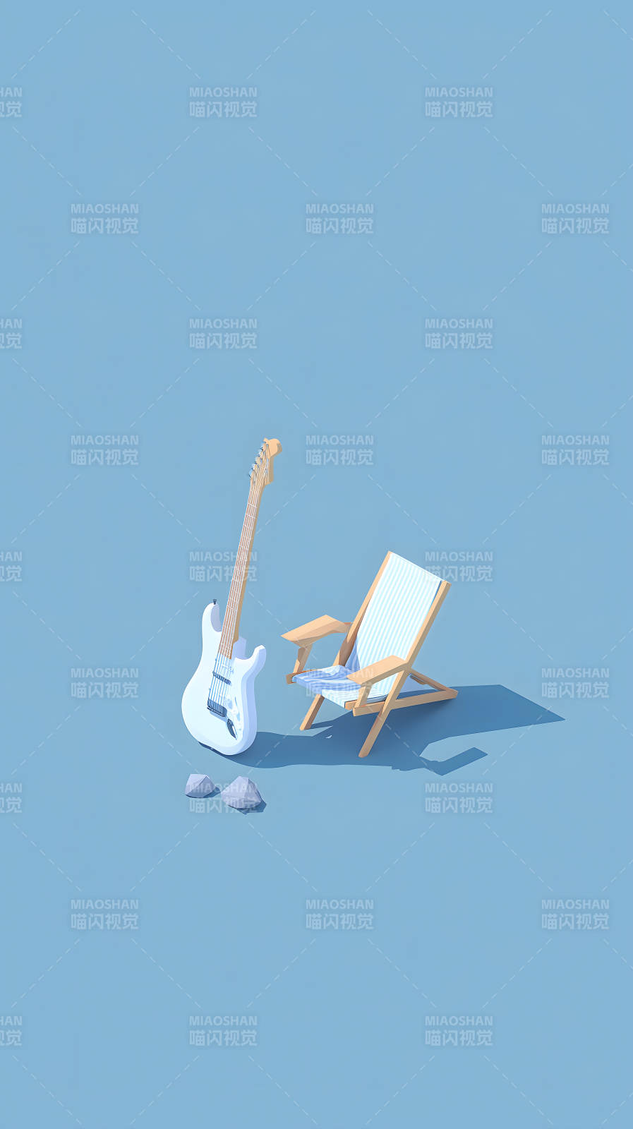 吉他与躺椅的夏日午后图片