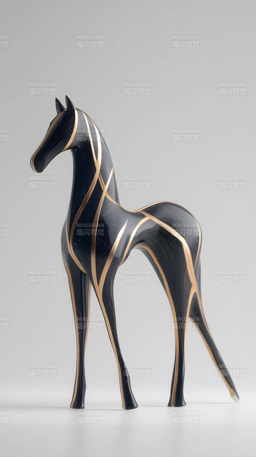 优雅抽象黑金骏马雕塑图片