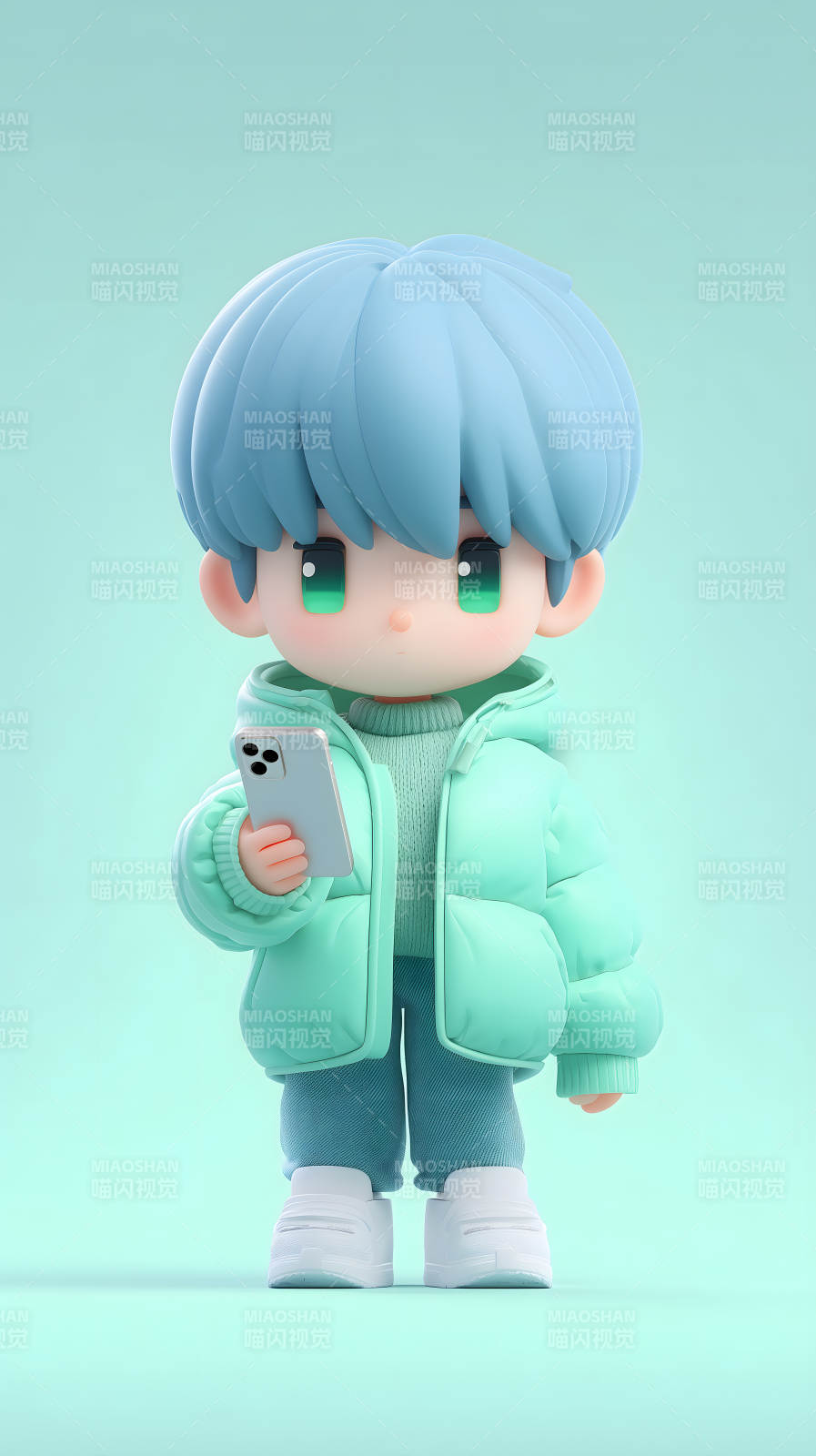 可爱卡通男孩看手机图片