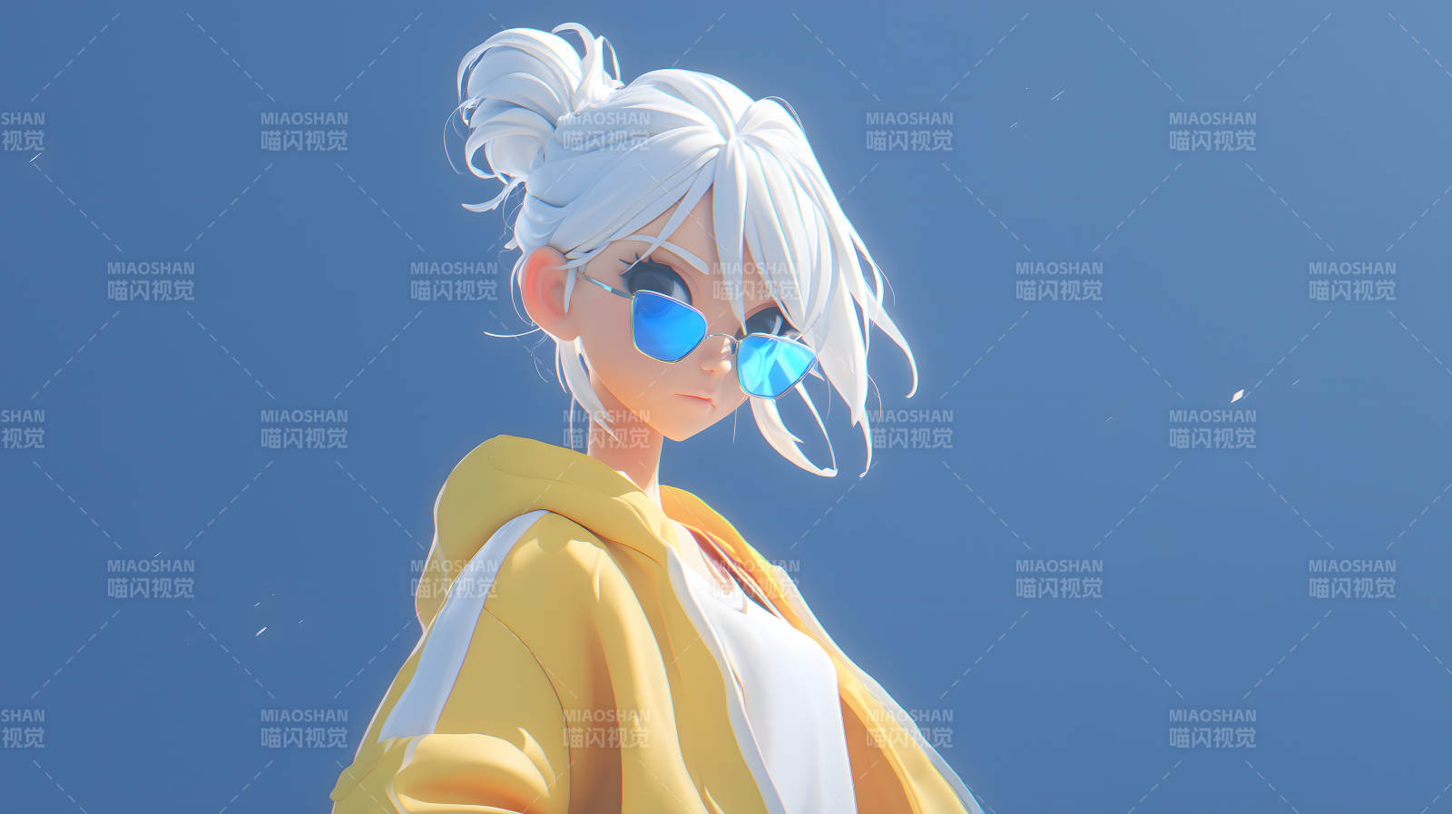 阳光下的白发女孩图片