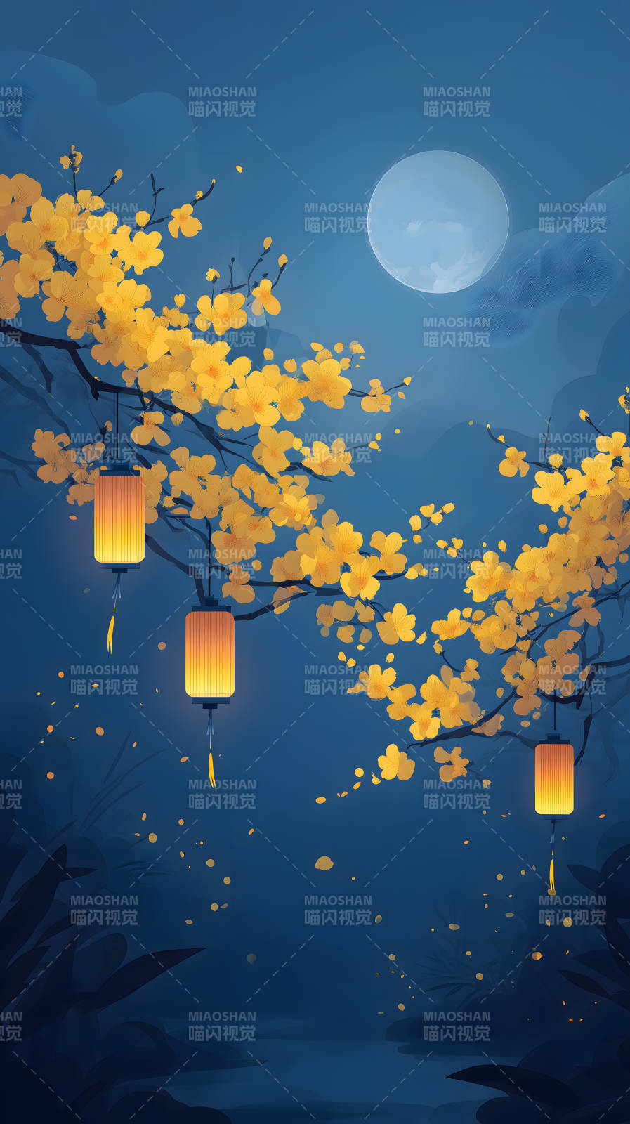 夜色黄花灯笼图图片