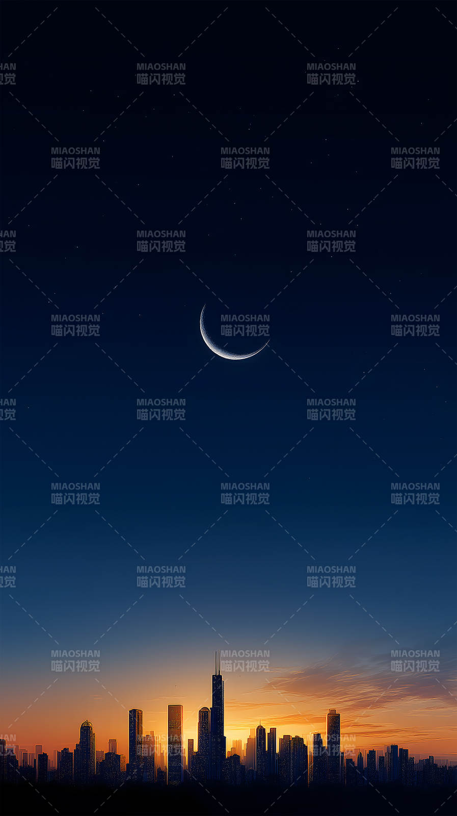 芝加哥夜景与新月图片