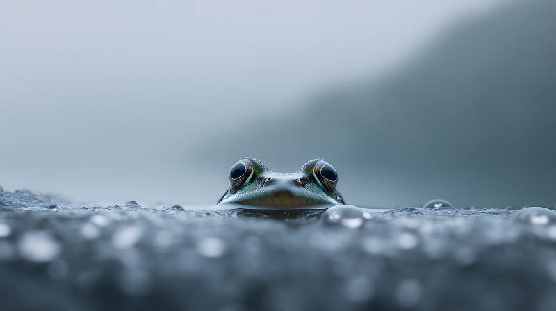 青蛙在水面静静凝视图片
