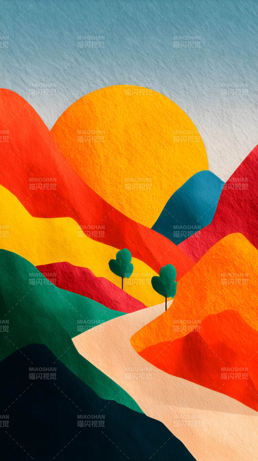 夕阳下的彩色山峦图片