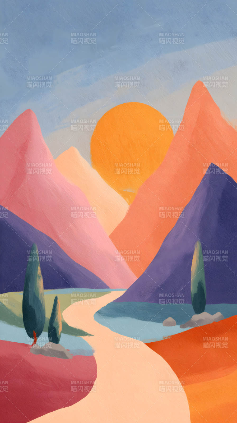 日落山谷的宁静景象图片