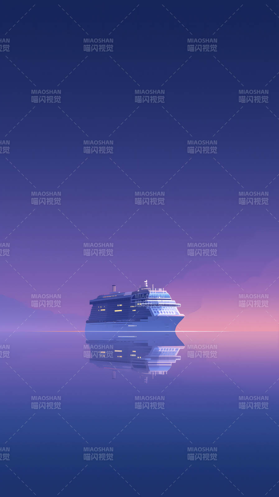 宁静的暮色海面上的邮轮图片