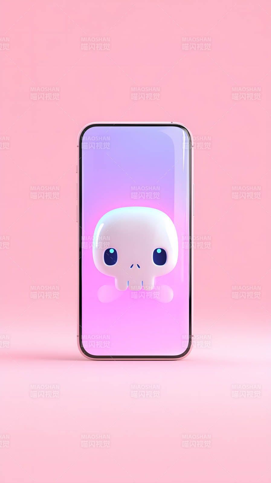 粉色手机上的可爱骷髅头图片
