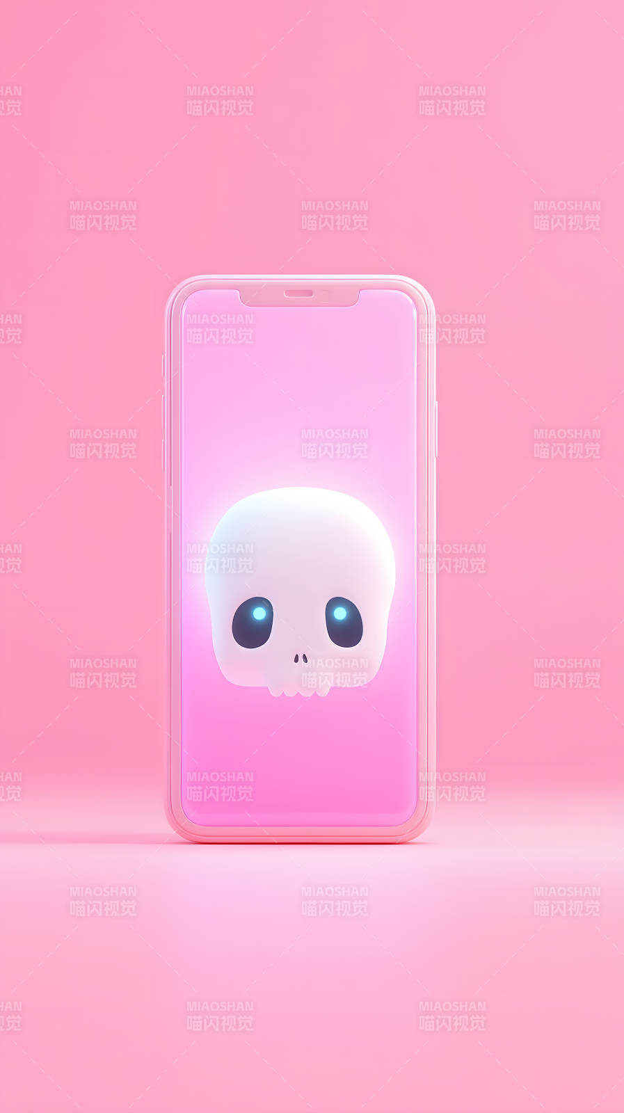 粉色手机上的可爱骷髅图片