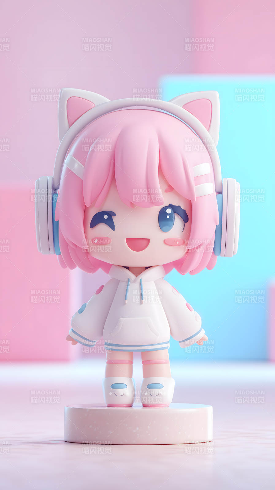 粉嫩可爱耳机少女图片
