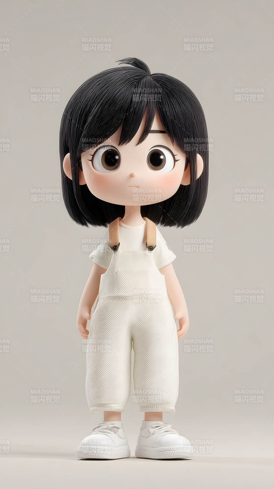 穿着白色连体裤的可爱卡通女孩图片