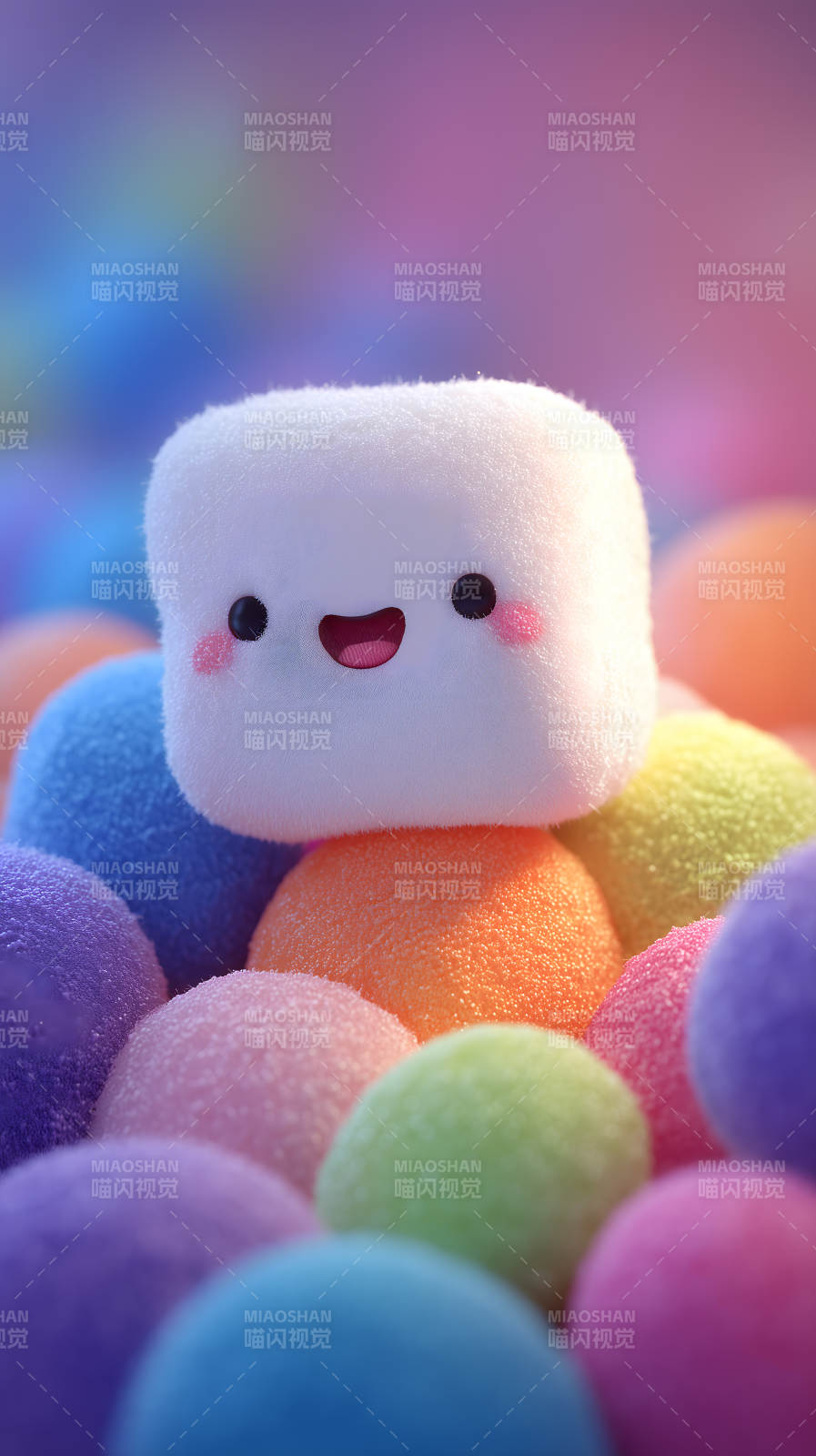 可爱棉花糖与彩虹球图片