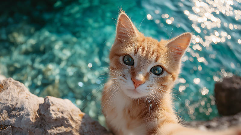 海边卖萌的小奶猫图片