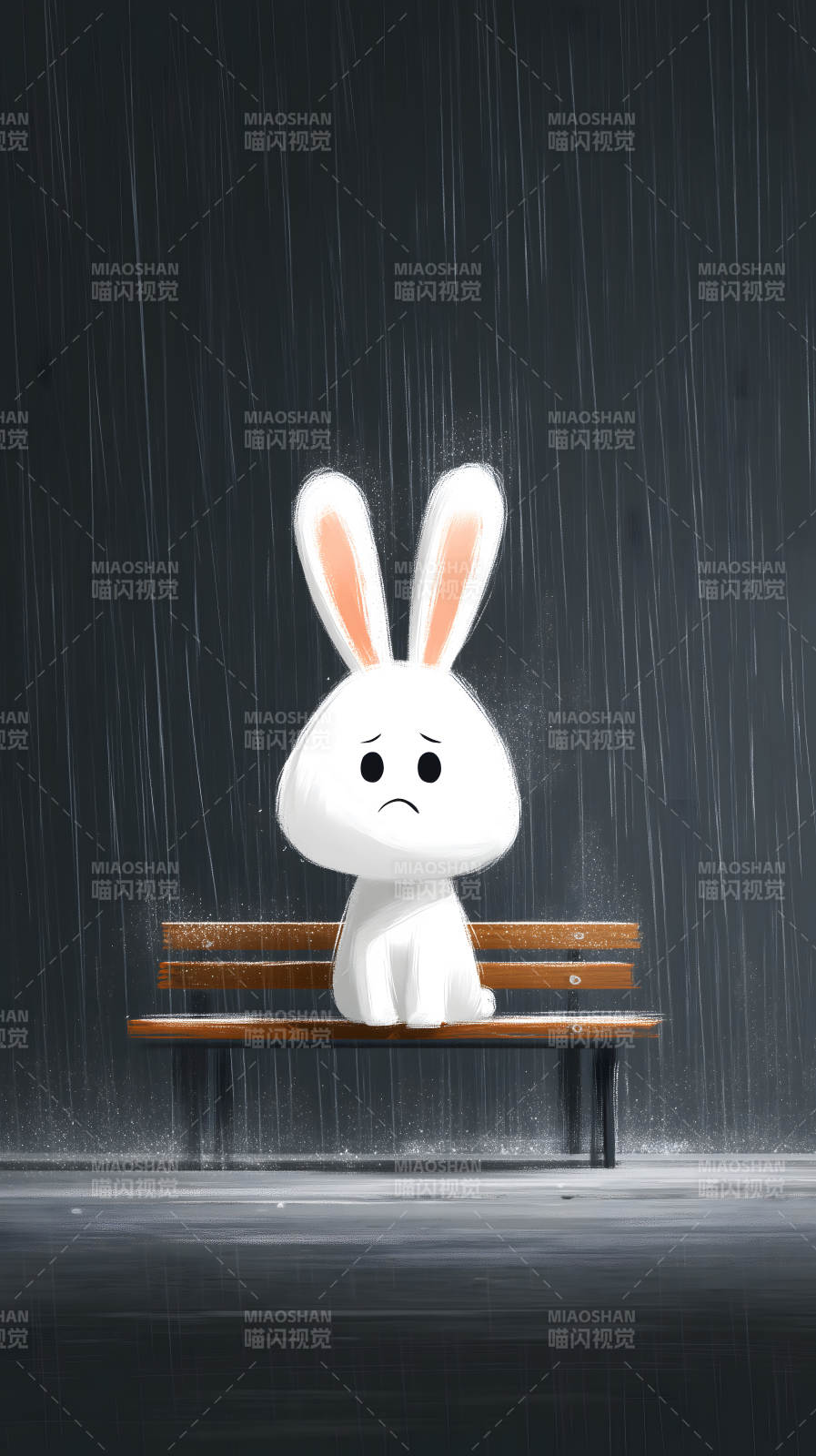 雨中独自等待的兔子图片