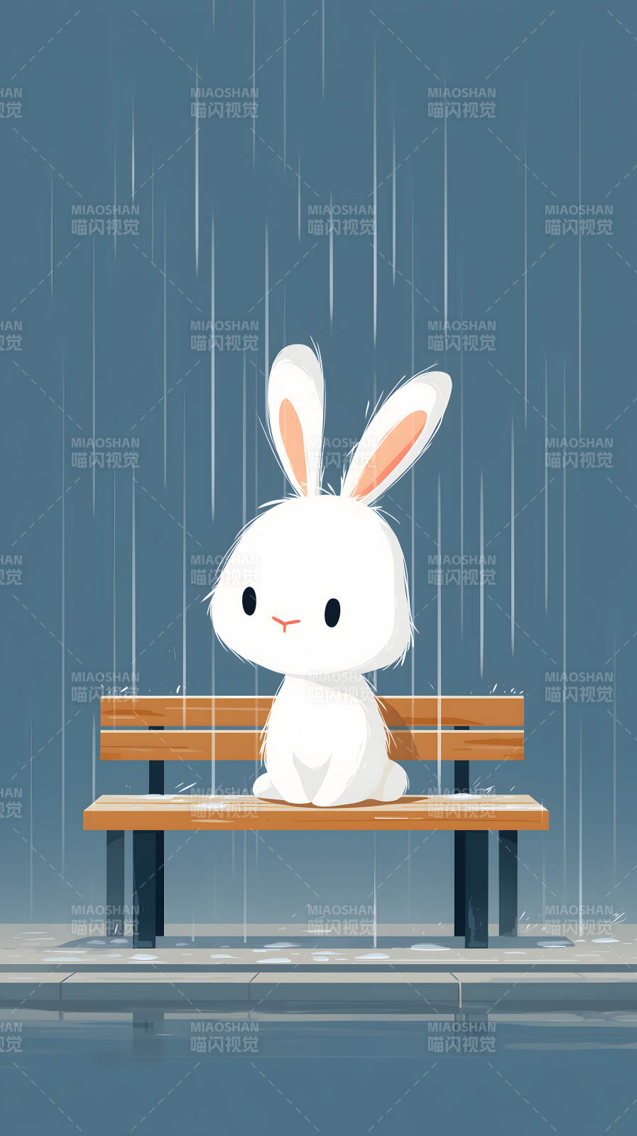 雨中独自等待的兔子图片