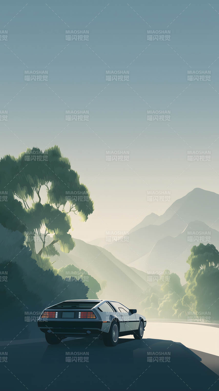 时光机驶向清晨山峦图片