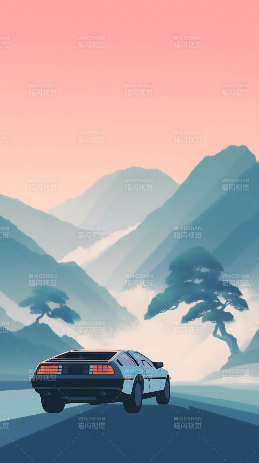 DeLorean跑车山间公路图片