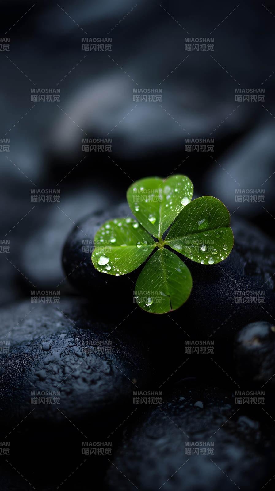 黑石上的幸运四叶草图片