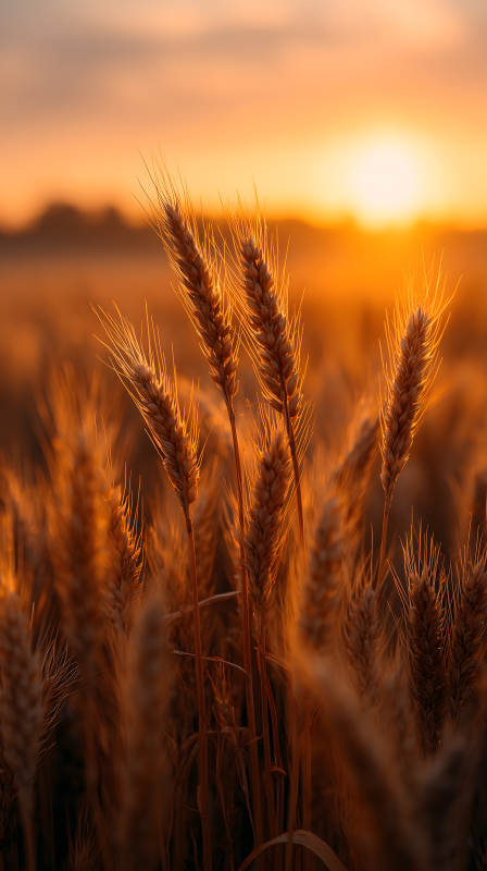 金色的麦田与落日余晖图片