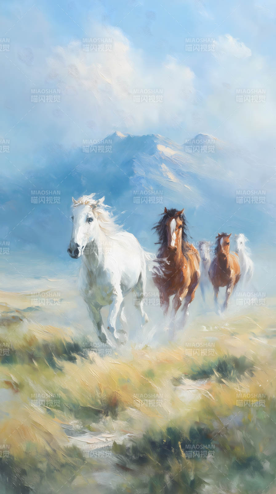 奔腾的野马群掠过草原图片