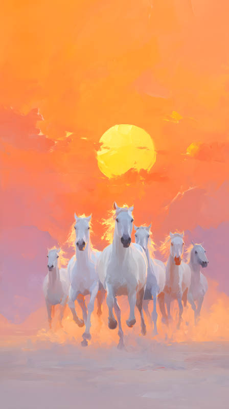 落日下奔跑的骏马图片