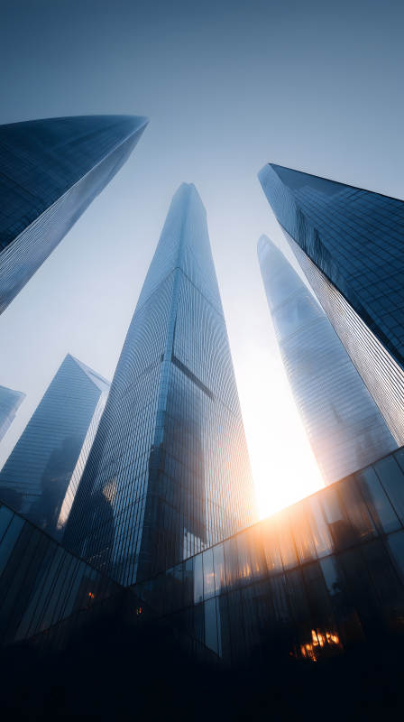 摩天大楼的日落剪影图片