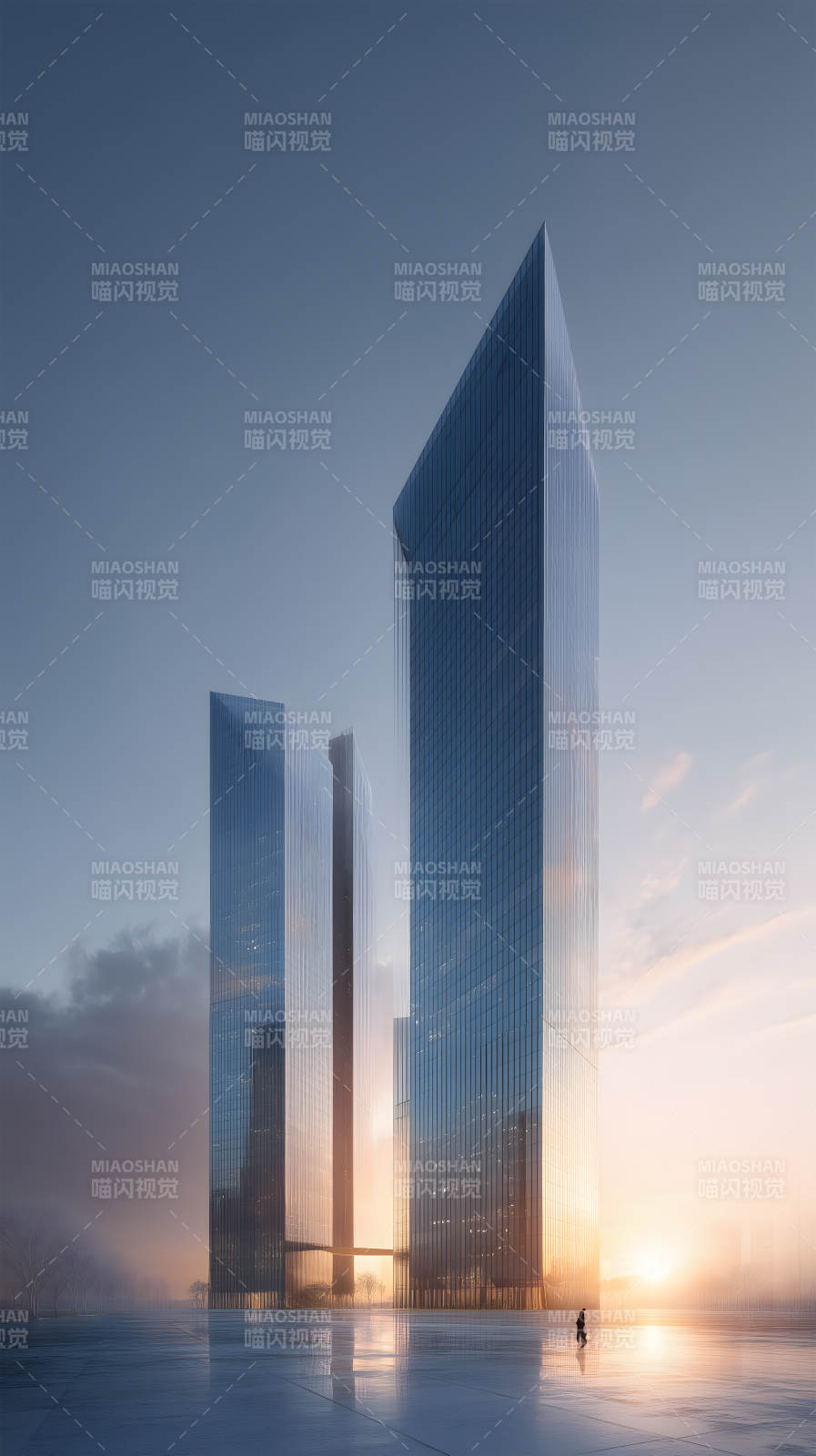 现代都市摩天大楼的日出图片