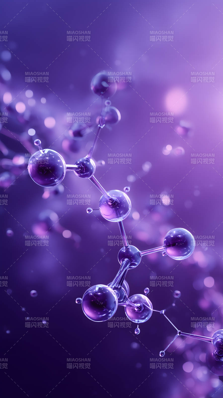 紫色分子结构的艺术渲染图片