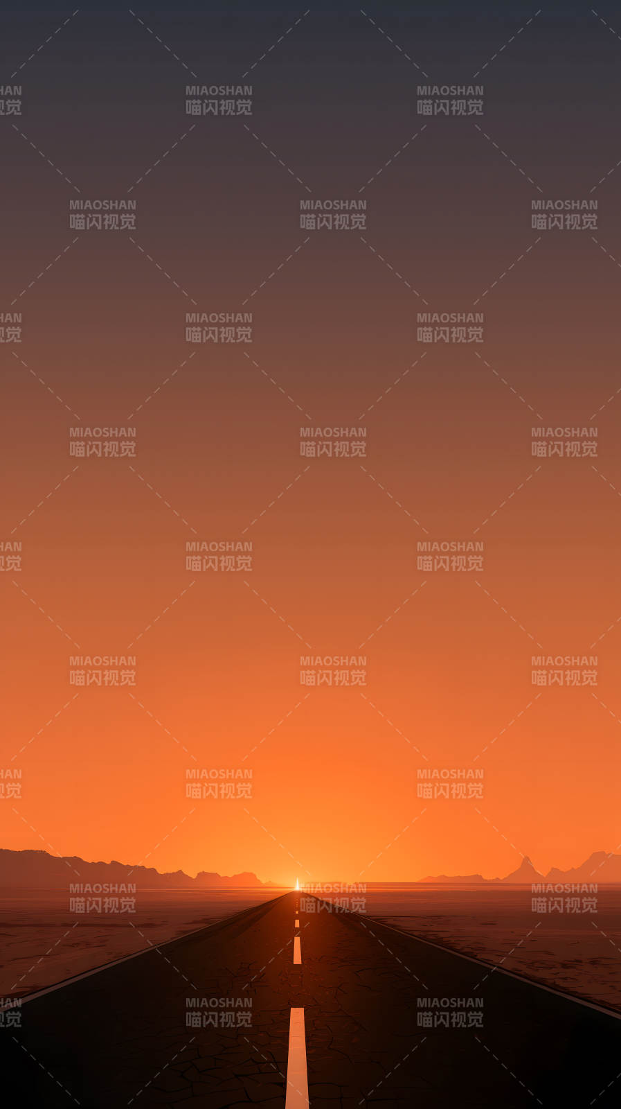 落日余晖下的漫漫长路图片