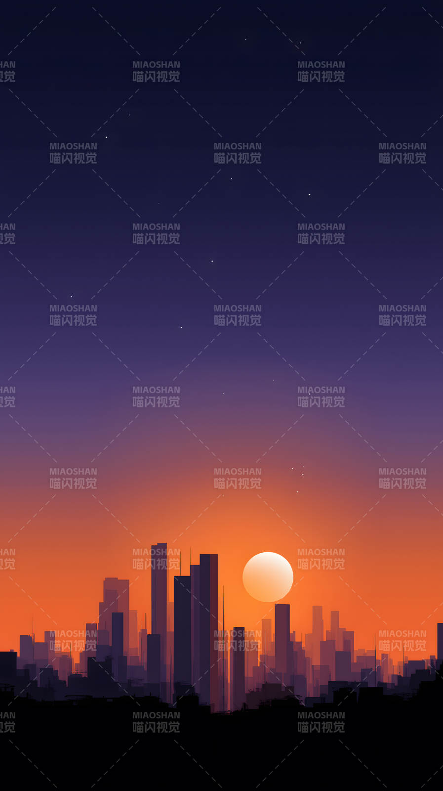 日落都市剪影图图片