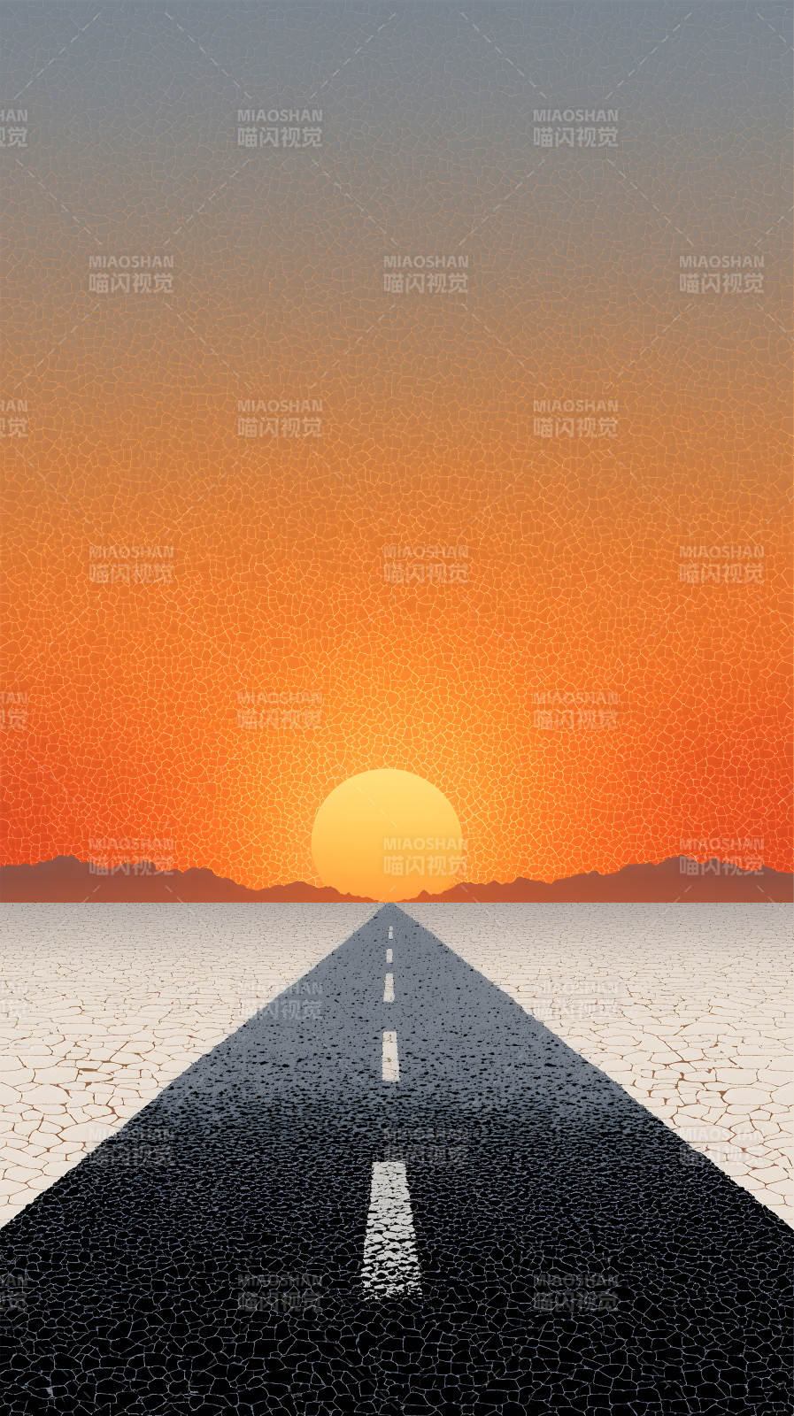 荒漠公路落日景象图片