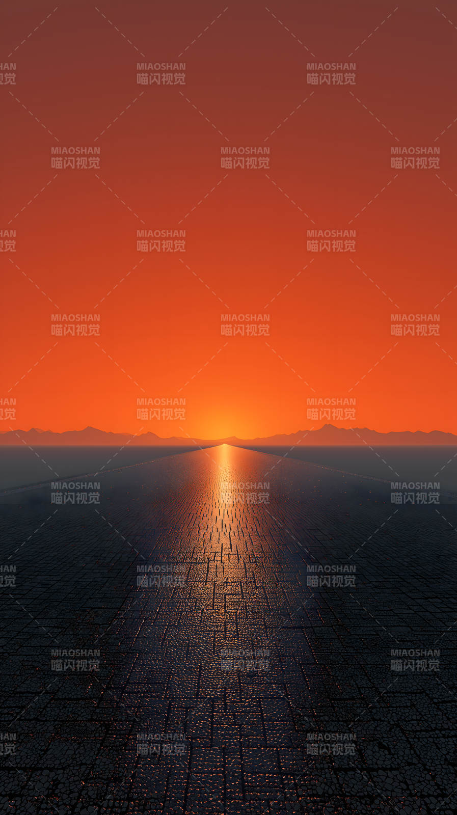 通往落日远方的石路图片