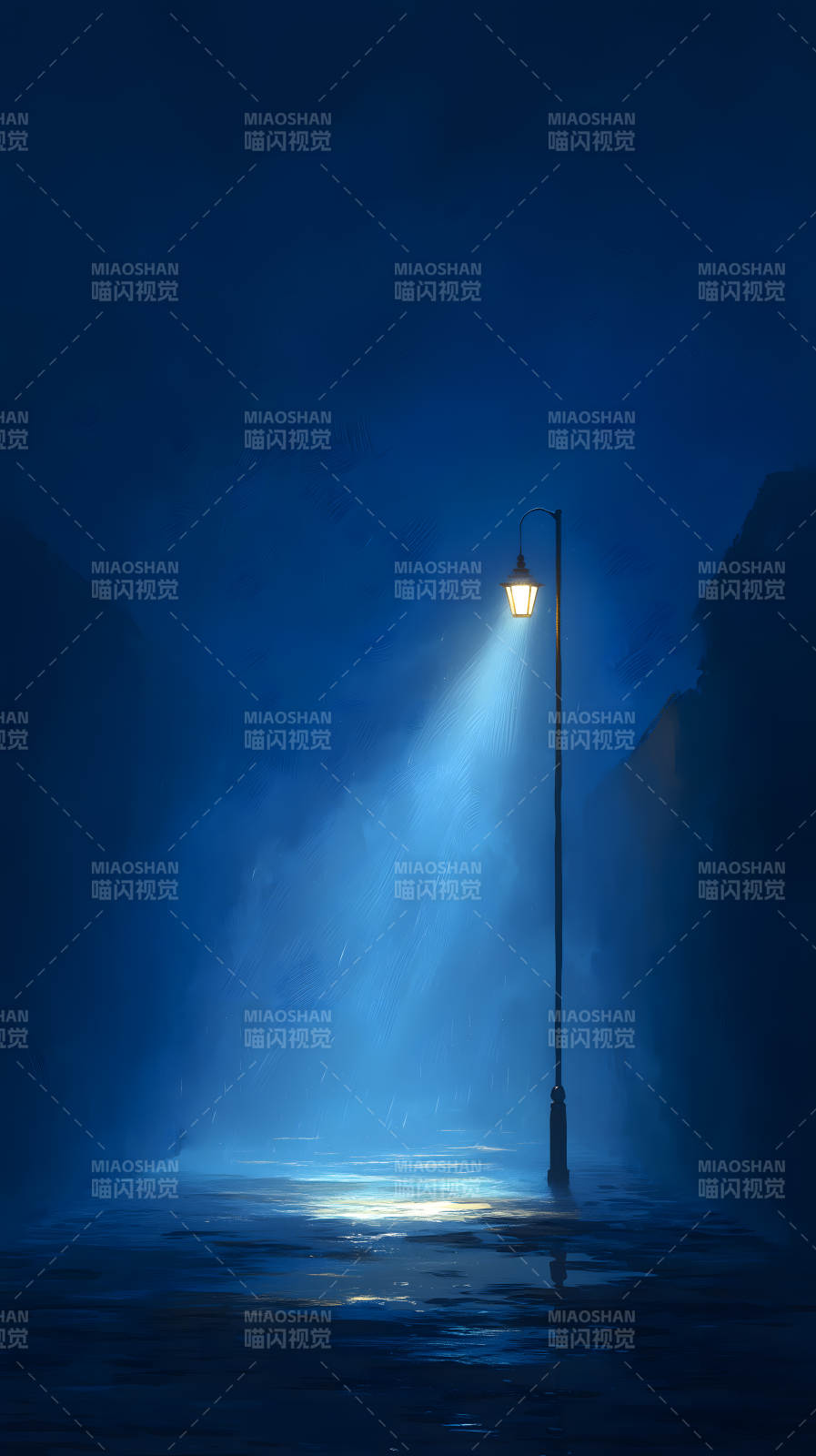 夜雨中的孤单路灯图片