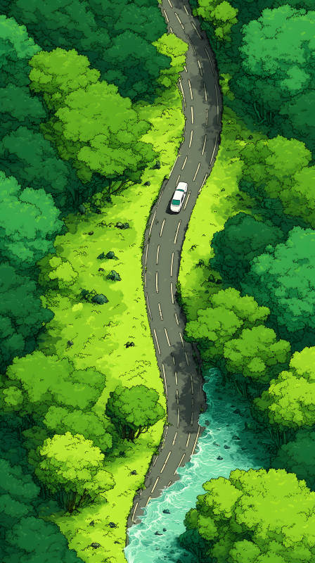 蜿蜒山路上的白色汽车图片