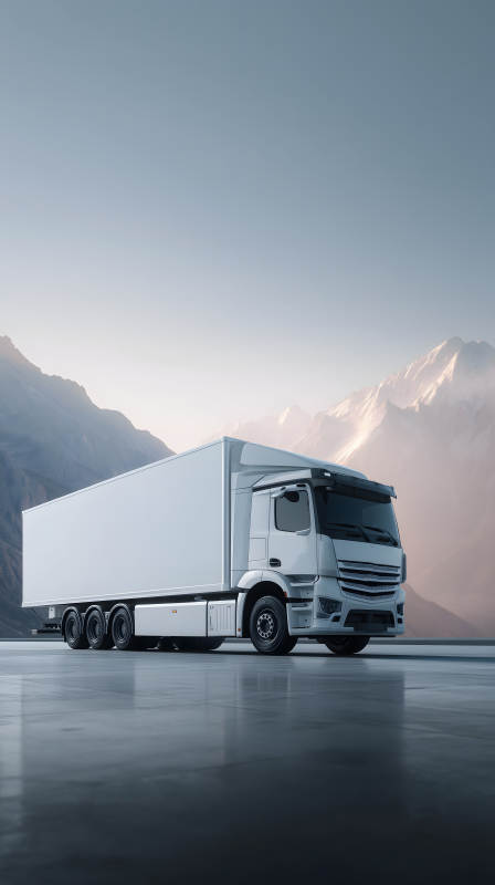 卡车在山脉前静静伫立图片