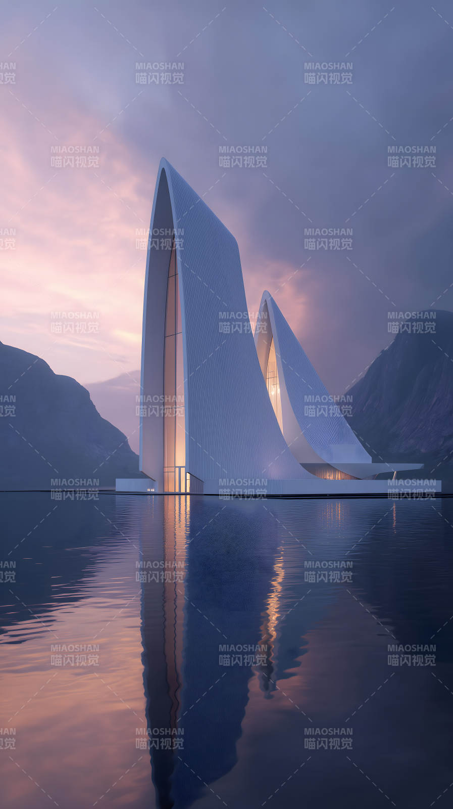 宁静湖畔的未来建筑图片