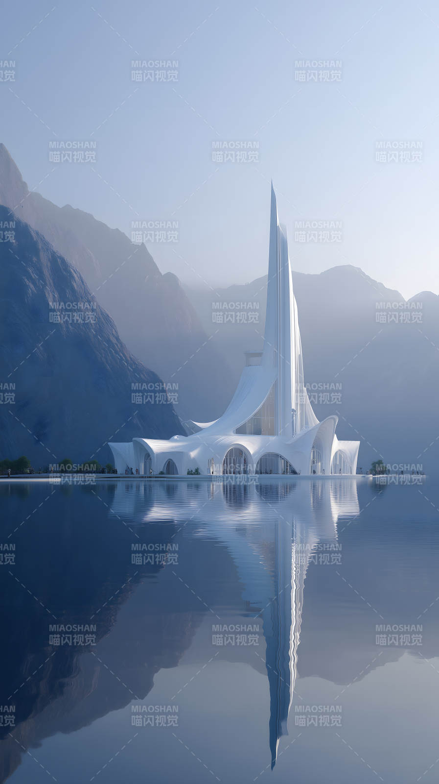 宁静山谷中的未来建筑图片