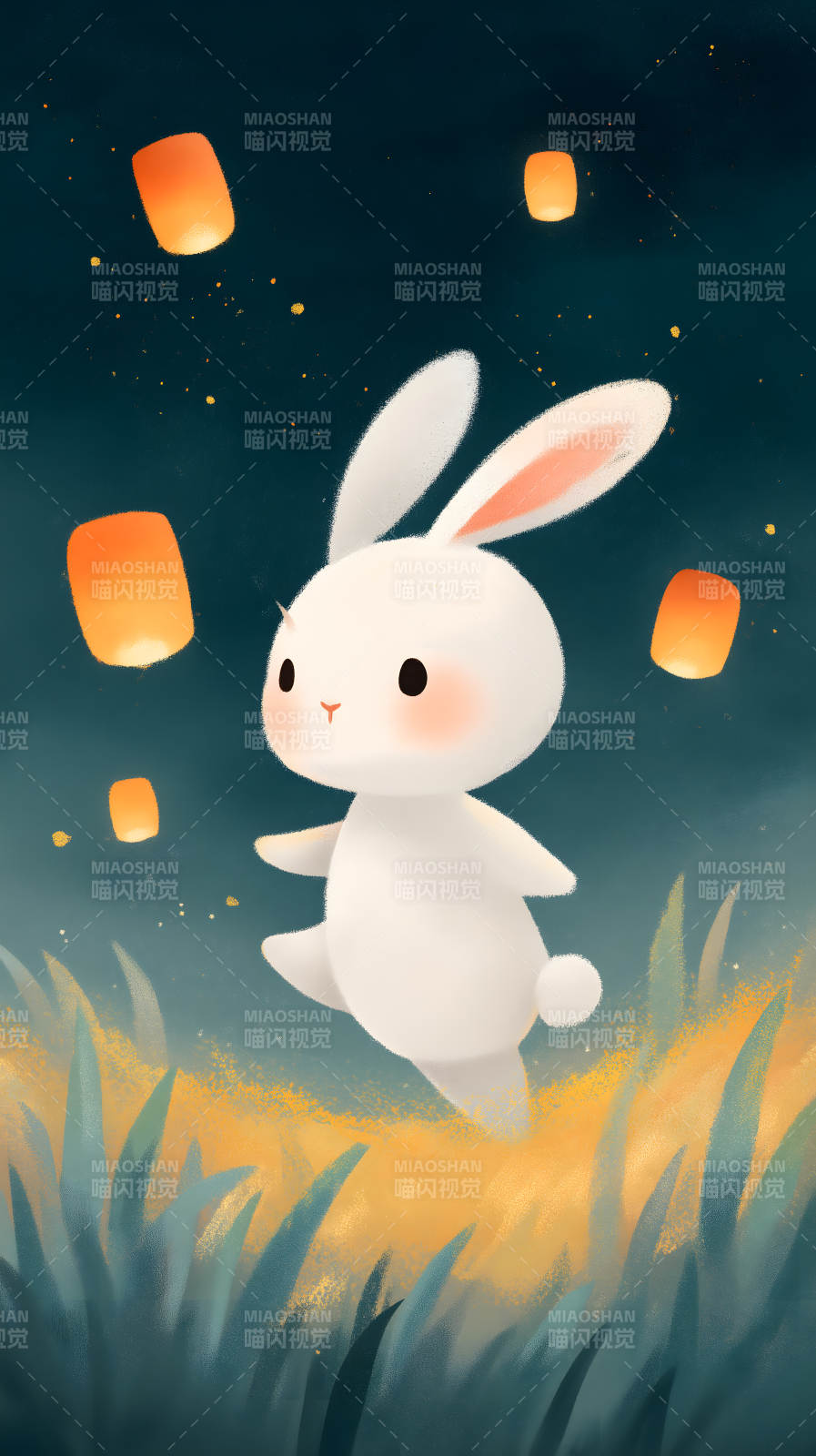 中秋月夜小白兔图片