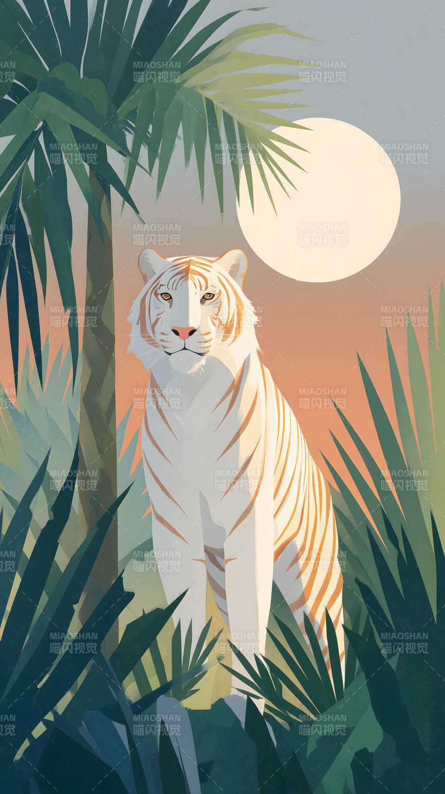 月色下的白虎图片