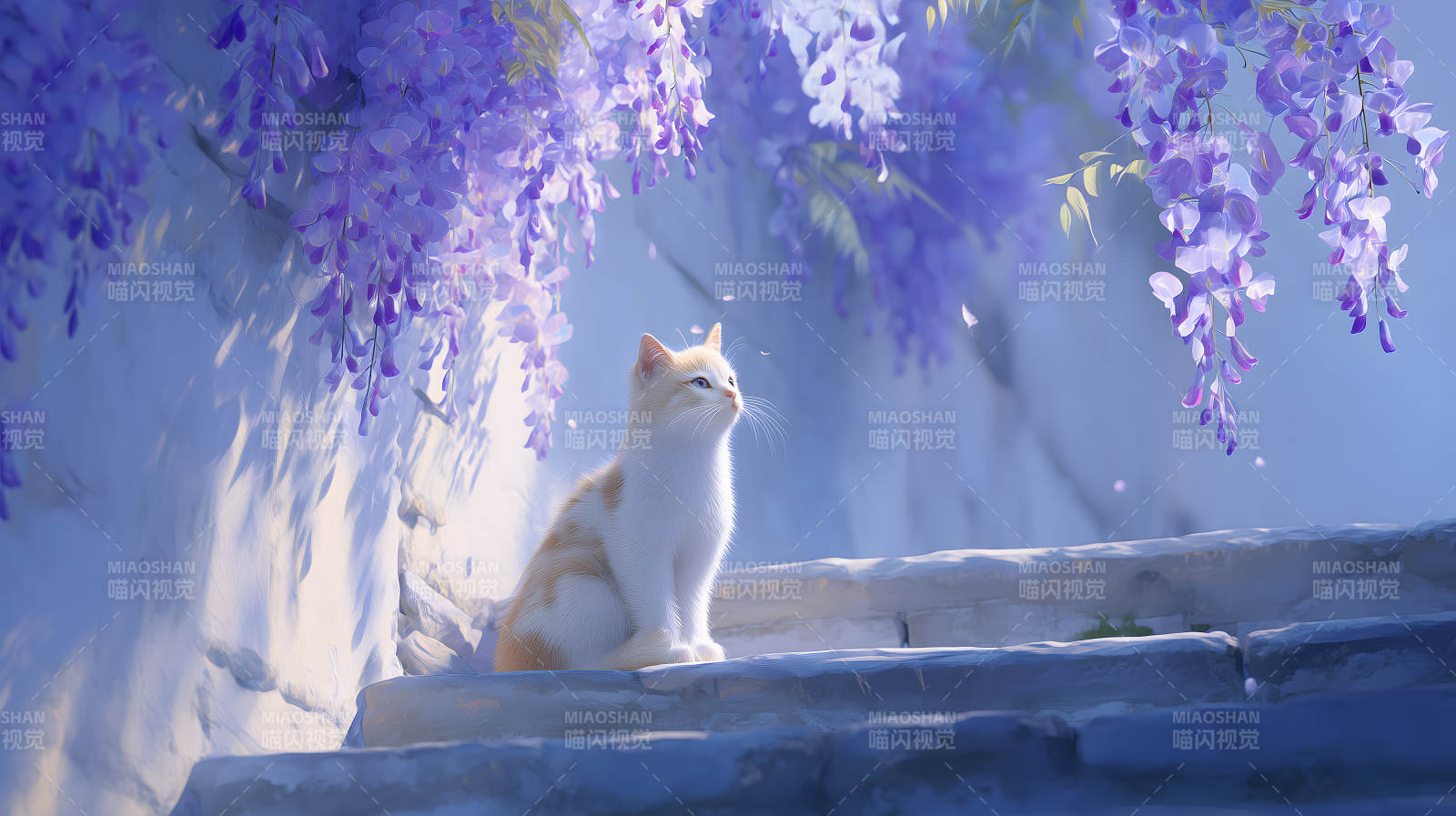 紫藤花下的小猫咪图片