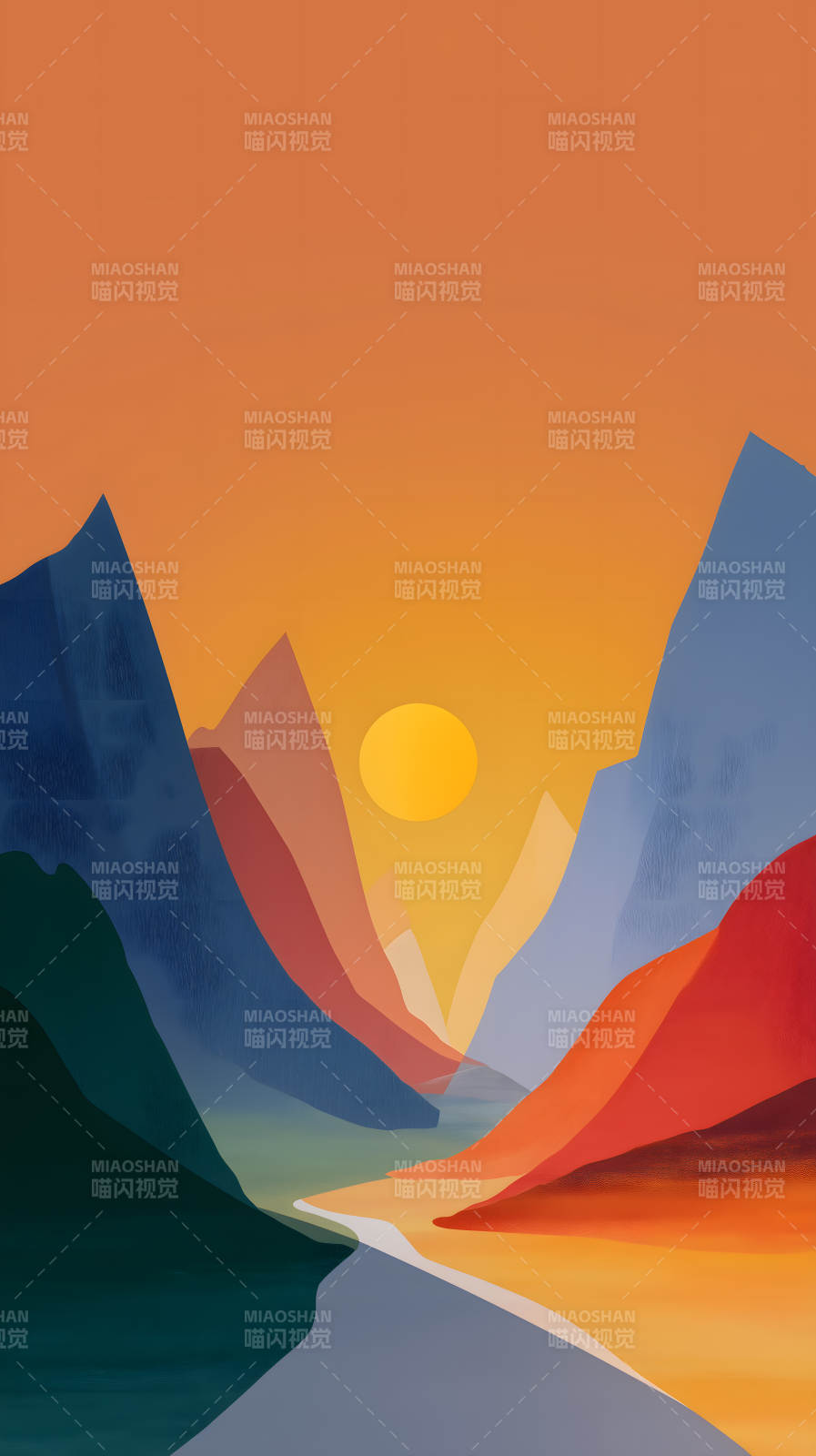 日落山谷的宁静景象图片