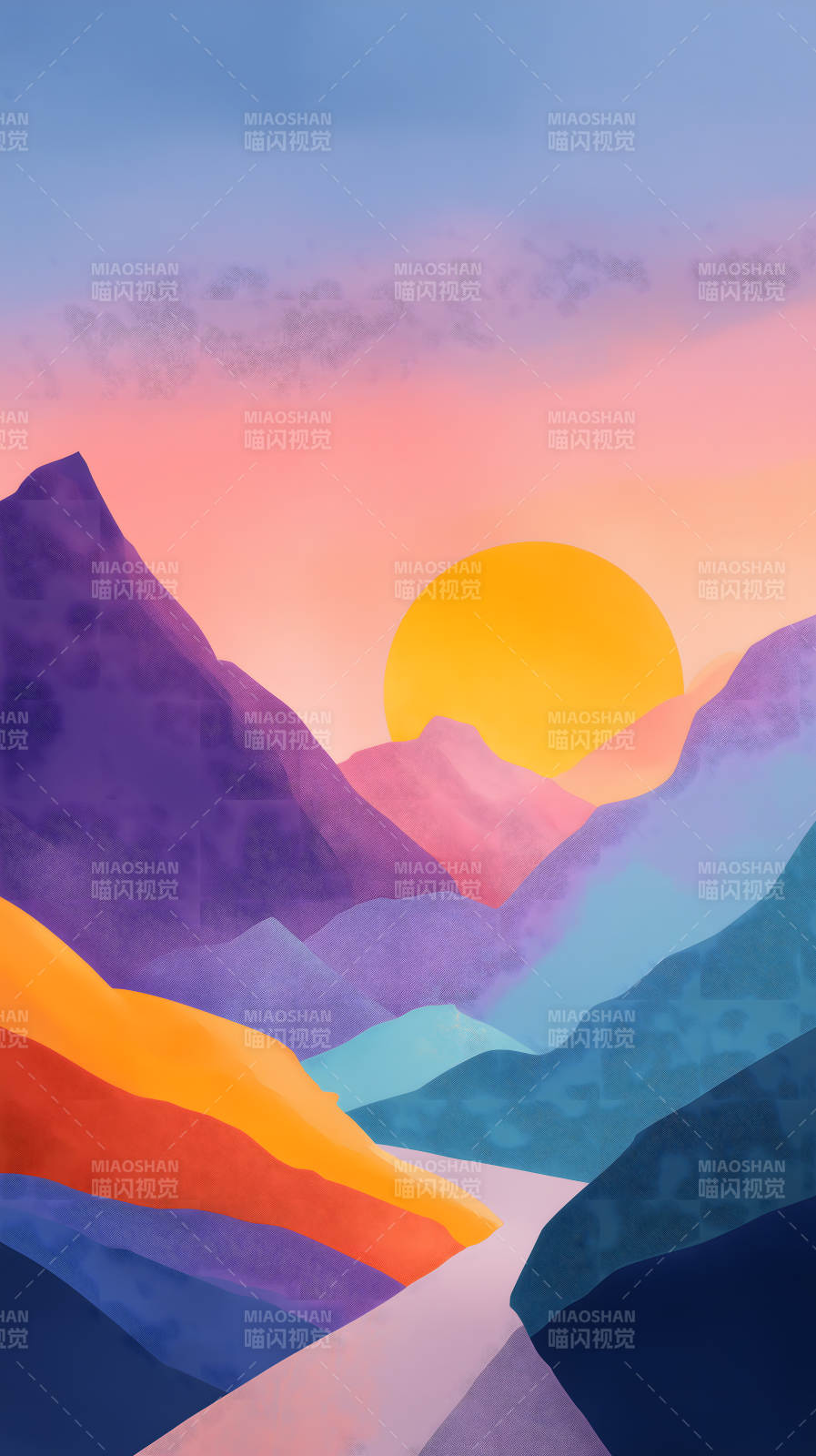 梦幻般的日落山峦图片