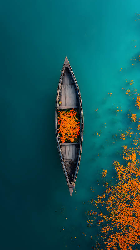 幽静湖面上的花船图片