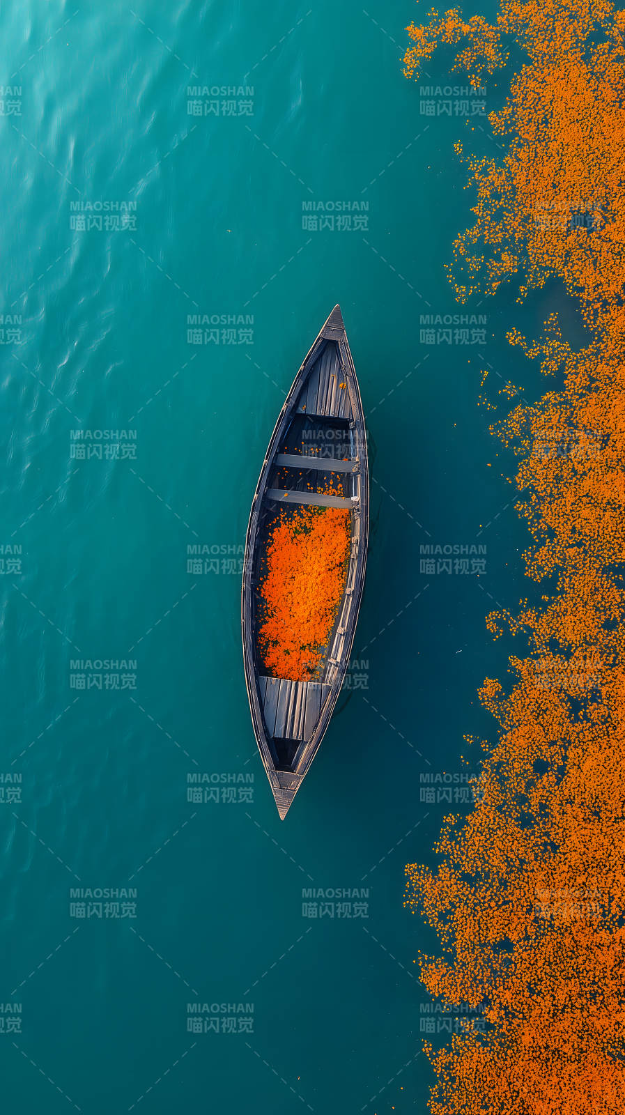 平静水面上的花船图片