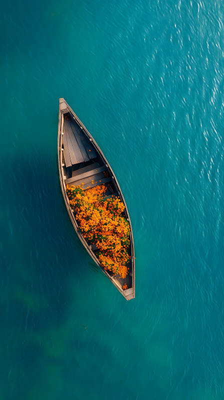 水上木船载满鲜花图片