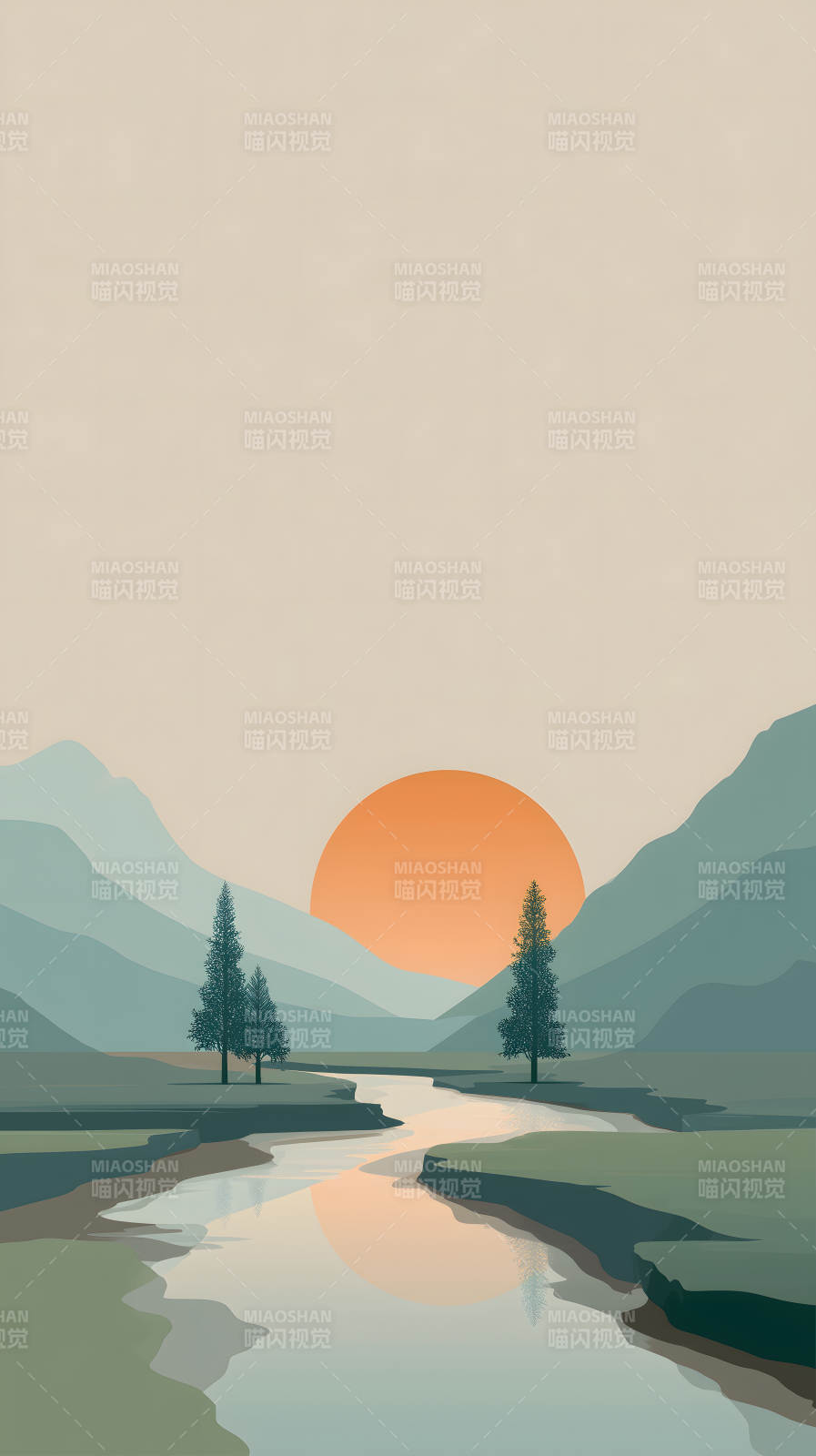 宁静祥和的日落山景图片