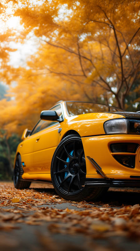 秋日里亮黄的跑车图片